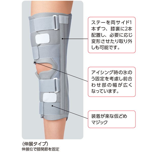 ニースプリント（伸展タイプ） サイズ：ロングM・L 適用範囲（大腿周囲